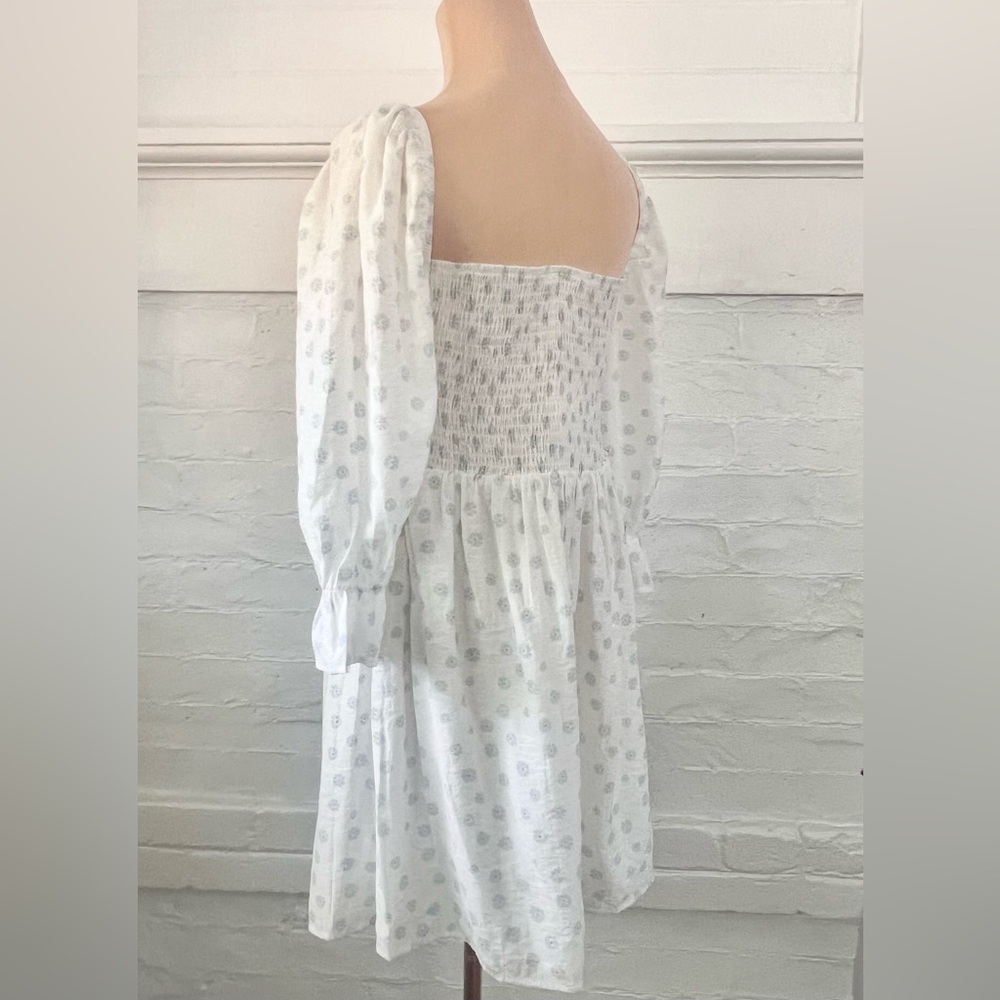 Girl And The Sun Lucia White Blue Flowered Smocked Babydoll Mini DressDress - Picture 6 of 16